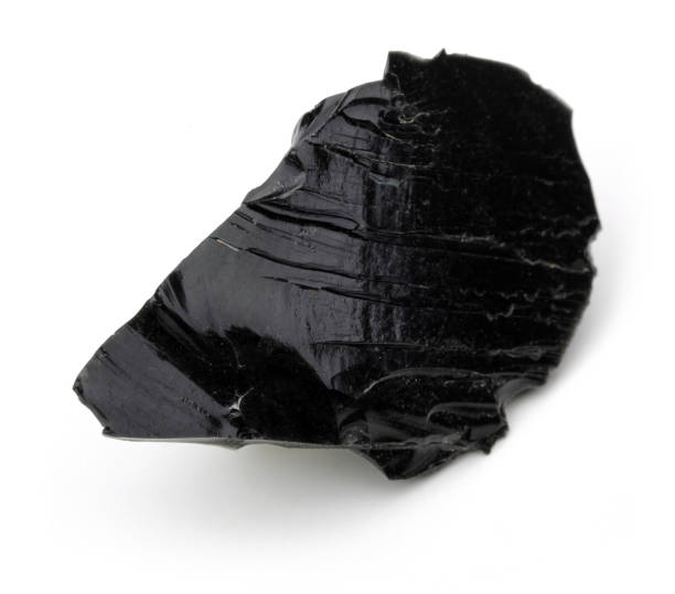 Black obsidian piece isolated 